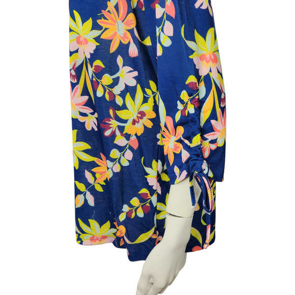 Caribbean Joe Women's Large Blue Floral Blouse 3/4 Sleeves Tie Detail NWT Cruise - Picture 7 of 15